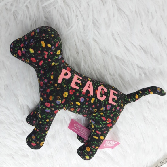 PINK Victoria's Secret Other - VS Pink Plush Stuffed Dog Flowers PEACE SPELLOUT